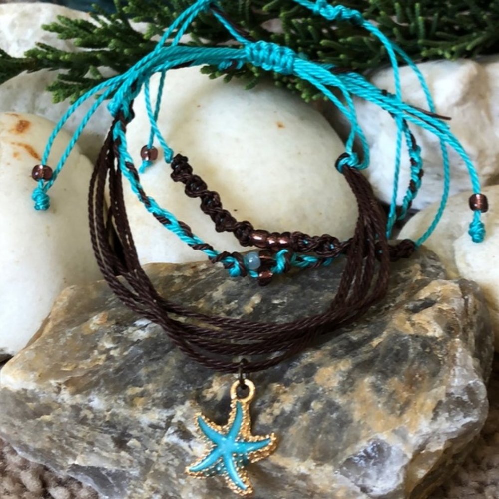 Multilayer braided starfish blue Summer Bracelet